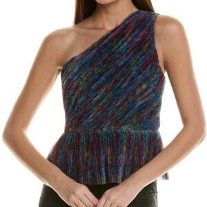 Hutch Lia One shoulder Top Peplum pleated multicolor NWT Size L  Anthropologie